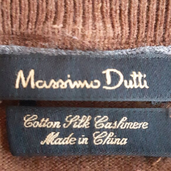 Massimo Dutti SZ M V-Neck Chestnut Brown Men's Cotton, Silk & Cashmere Sweater - Picture 4 of 15